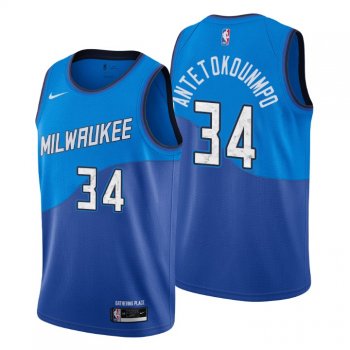 2020-21 Milwaukee Bucks Swingman Jersey Giannis Antetokounmpo No. 34 City Edition Blue