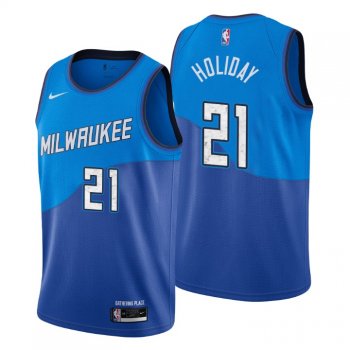 2020-21 Milwaukee Bucks Swingman Jersey Jrue Holiday No. 21 City Edition Blue