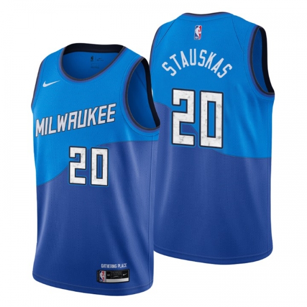 2020-21 Milwaukee Bucks Swingman Jersey Nik Stauskas No. 20 City Edition Blue