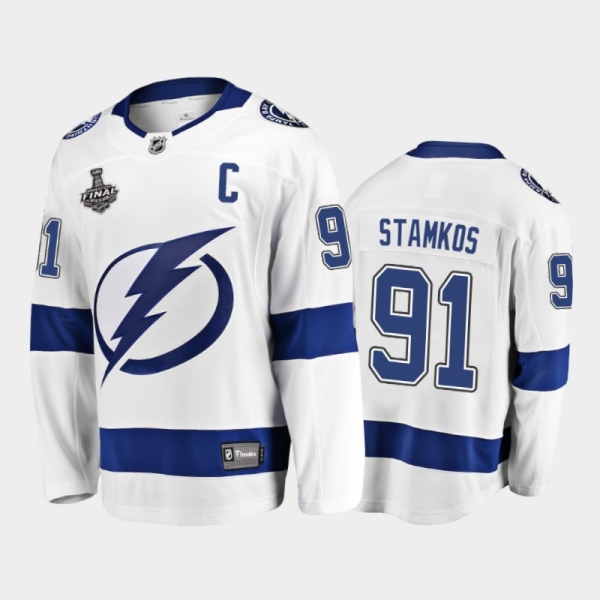 Tampa Bay Lightning #91 Steven Stamkos 2021 Stanley Cup Final White Away Jersey