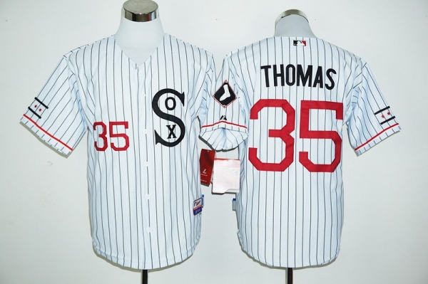 MLB Chicago White Sox 35 Frank Thomas White with Red Number Men Jersey