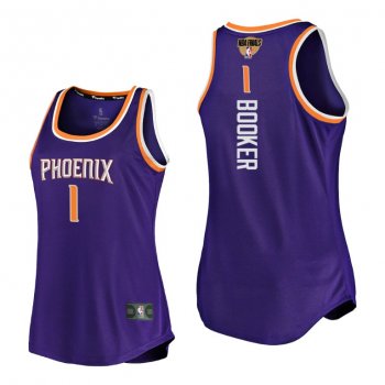 Women #1 Devin Booker Phoenix Suns 2021 NBA Playoffs Purple Jersey Tank