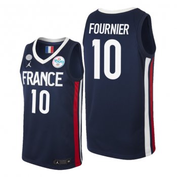 France Basketball #10 Evan Fournier Blue 2021 Tokyo Olympics Jersey Away