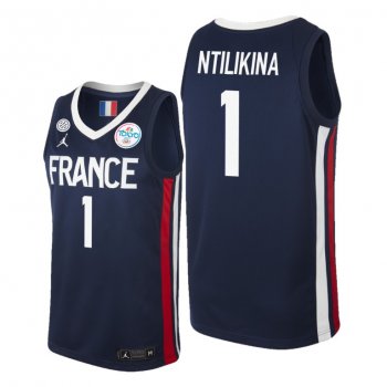 France Basketball #1 Frank Ntilikina Blue 2021 Tokyo Olympics Jersey Away