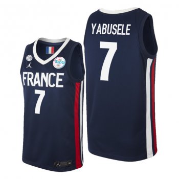 France Basketball #7 Guerschon Yabusele Blue 2021 Tokyo Olympics Jersey Away