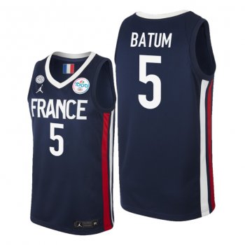 France Basketball #5 Nicolas Batum Blue 2021 Tokyo Olympics Jersey Away