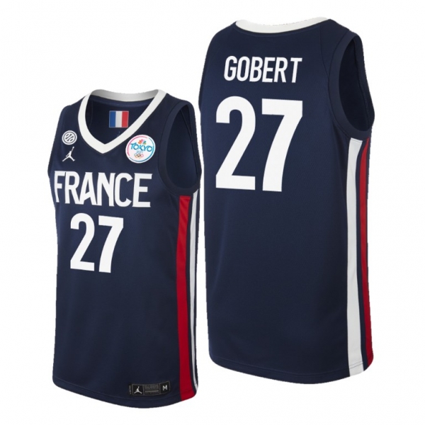 France Basketball #27 Rudy Gobert Blue 2021 Tokyo Olympics Jersey Away