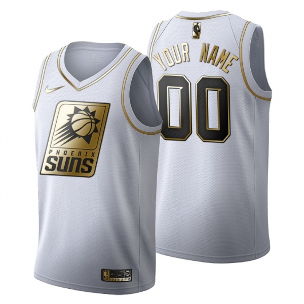 Men's Phoenix Suns #00 Custom Golden Edition White Fashion Jersey