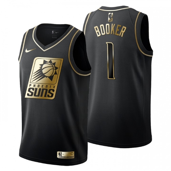 Men's Phoenix Suns #1 Devin Booker Golden Edition Black Fashion Jersey