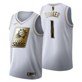 Men's Phoenix Suns #1 Devin Booker Golden Edition White Fashion Jersey