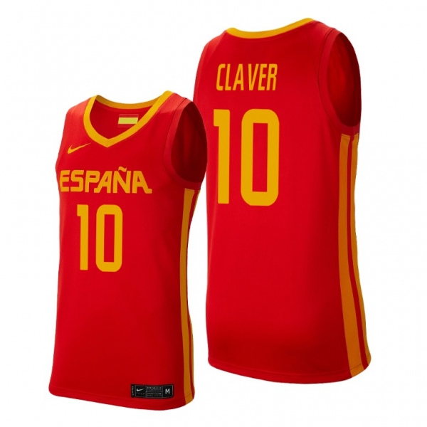 Victor Claver #10 Spain Basketball 2021 Tokyo Olympics Red Jersey Away