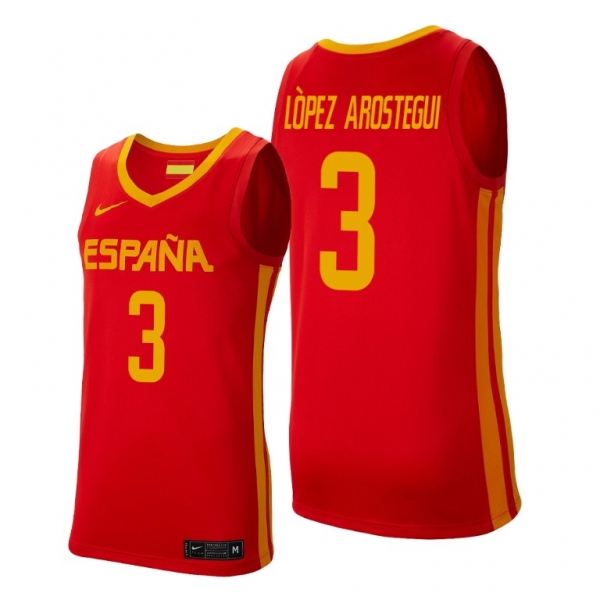 Xabier Lopez-Arostegui #3 Spain Basketball 2021 Tokyo Olympics Red Jersey Away