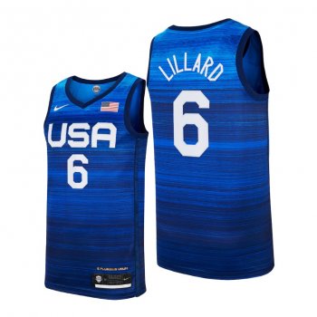 USA Basketball #6 Damian Lillard Tokyo Olympics 2021 Blue Jersey Away