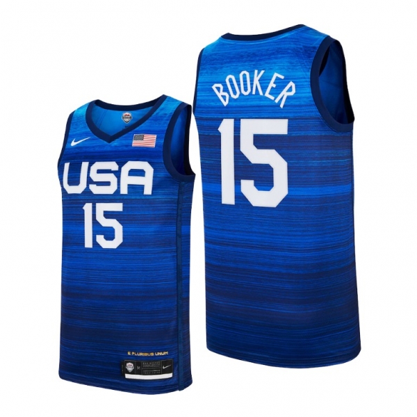 USA Basketball #15 Devin Booker Tokyo Olympics 2021 Blue Jersey Away