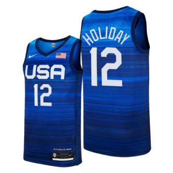 USA Basketball #12 Jrue Holiday Tokyo Olympics 2021 Blue Jersey Away