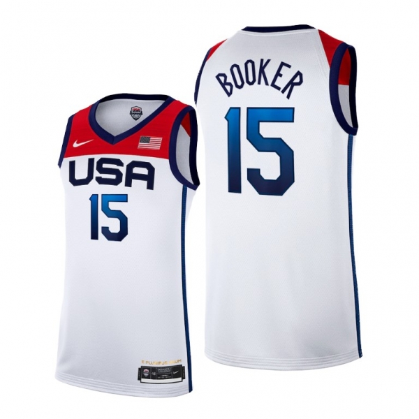 USA Basketball #15 Devin Booker Tokyo Olympics 2021 White Jersey Home