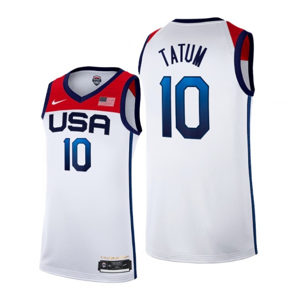 USA Basketball #10 Jayson Tatum Tokyo Olympics 2021 White Jersey Home