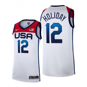 USA Basketball #12 Jrue Holiday Tokyo Olympics 2021 White Jersey Home