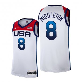 USA Basketball #8 Khris Middleton Tokyo Olympics 2021 White Jersey Home