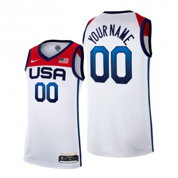 Custom #00 USA Basketball 2021 Tokyo Olympics White Jersey Home