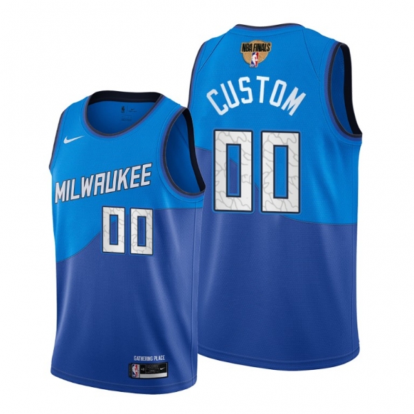 Custom #00 Milwaukee Bucks 2021 NBA Finals Bound Blue Jersey City Edition