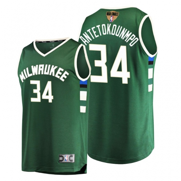 Giannis Antetokounmpo Milwaukee Bucks 2021 NBA Finals Bound #34 Jersey Green Replica