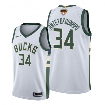 Giannis Antetokounmpo #34 Milwaukee Bucks 2021 NBA Finals White Jersey 1x Champs patch