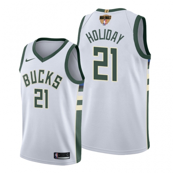 Jrue Holiday #21 Milwaukee Bucks 2021 NBA Finals White Jersey 1x Champs patch