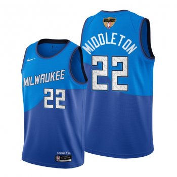 Khris Middleton #22 Milwaukee Bucks 2021 NBA Finals Bound Blue Jersey City Edition