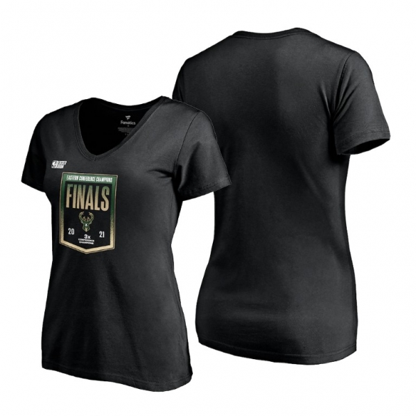 Women's Milwaukee Bucks Black 2021 Eastern Conference Champions T-Shirt Locker Room