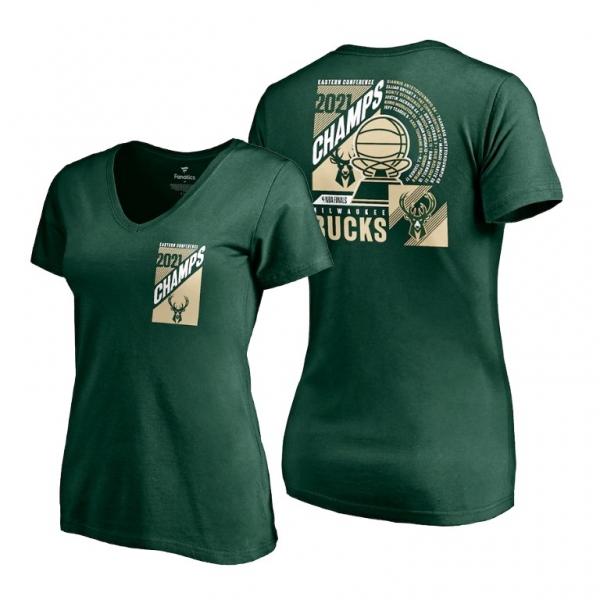 Women's Milwaukee Bucks Green 2021 Eastern Conference Champions T-Shirt V-Neck