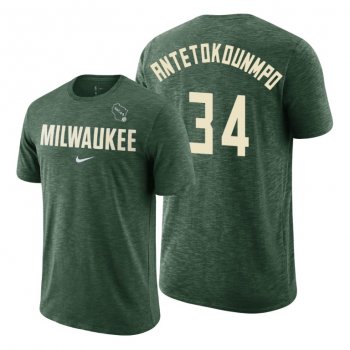 Men's Bucks Giannis Antetokounmpo #34 Hunter Green Essential Facility Slub Performance T-shirt