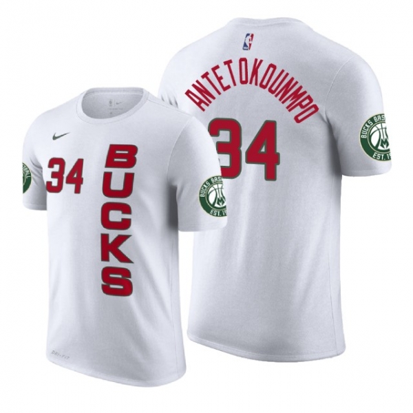 Male Bucks Giannis Antetokounmpo #34 White Earned Edition T-shirt