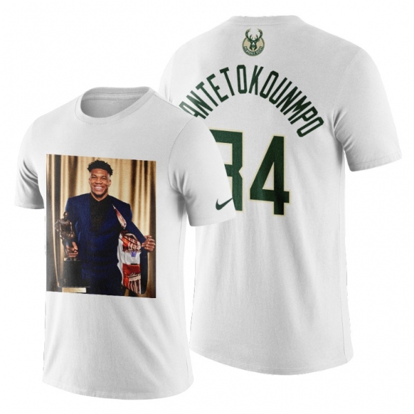 Men's Bucks Giannis Antetokounmpo #34 White MVP T-Shirt