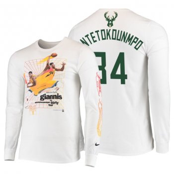 Men's Bucks Giannis Antetokounmpo #34 White Time Warp Long Sleeve T-shirt