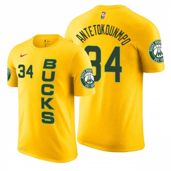 Male Milwaukee Bucks Giannis Antetokounmpo City Yellow T-shirt