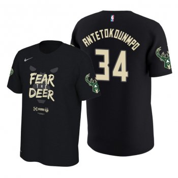 Men's Giannis Antetokounmpo Milwaukee Bucks Black NBA Playoffs Bound Team Mantra T-shirt