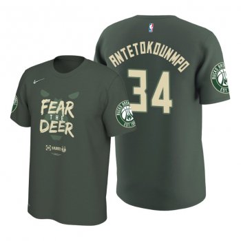 Men's Giannis Antetokounmpo Milwaukee Bucks Hunter Green NBA Playoffs Bound Team Mantra T-shirt