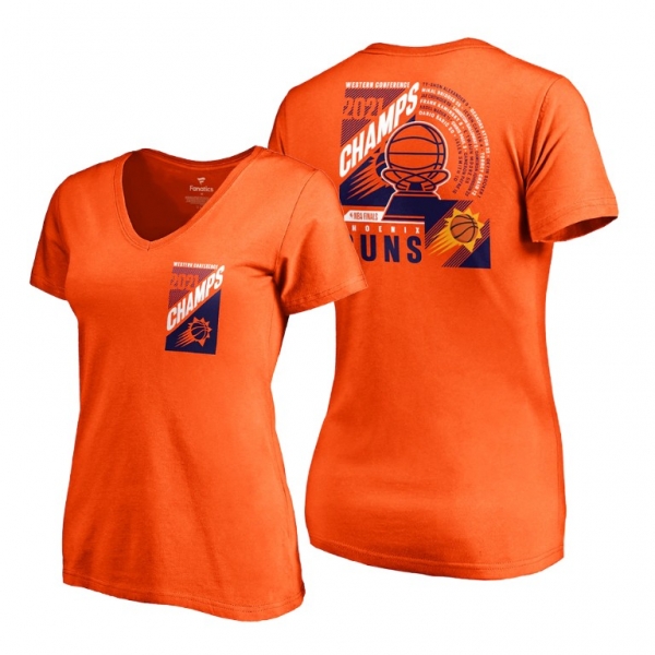 Women Suns 2021 Western Conference Champions T-Shirt Team Roster Balanced Attack Orange