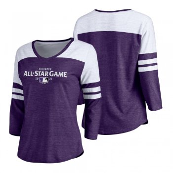 Women's 2021 MLB All-Star Game Horizontal Stripe Raglan Heathered Purple White T-Shirt