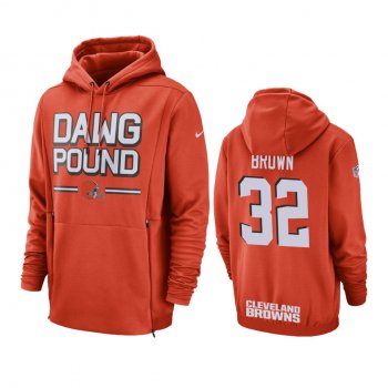 Cleveland Browns #32 Jim Brown Orange Nike Sideline Lockup Hoodie - Men's