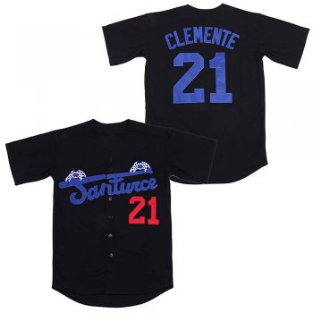 Men's Roberto Clemente #21 Santurce Crabbers Black Party Baseball Jersey Stitched