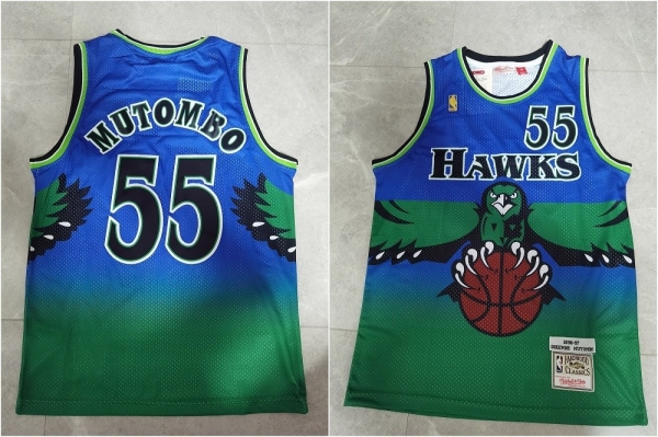 NBA Hawks 55 Dikembe Mutombo Green Throwback Men Jersey