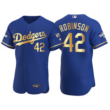 Jackie Robinson Los Angeles Dodgers 2021 Gold Program Royal Jersey World Series Champions