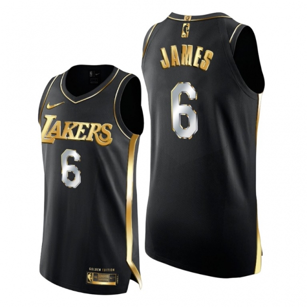 Lakers #6 LeBron James Black Golden Edition 2021-22 Jersey Change Number