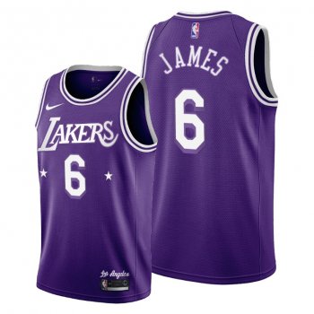 LeBron James #6 Los Angeles Lakers 2021-22 City Edition Purple Jersey New Uniform