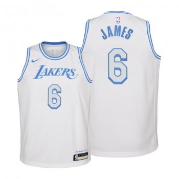 Youth Lakers #6 LeBron James 2021-22 City Edition White Jersey Change Number