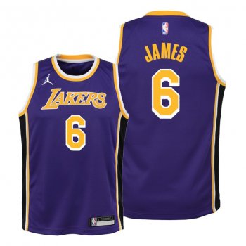 Youth Lakers #6 LeBron James 2021-22 Statement Edition Purple Jersey Change Number