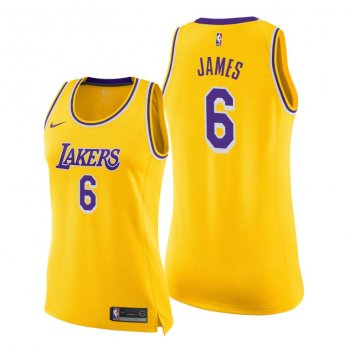 Women's #6 LeBron James 2021-22 Los Angeles Lakers Icon Edition Gold Jersey Change Number