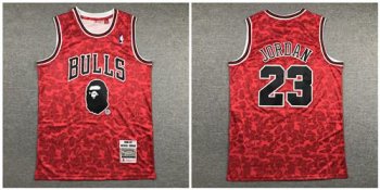 Men's Chicago Bulls Bape #23 Michael Jordan Red 1996-97 Hardwood Classics Jersey